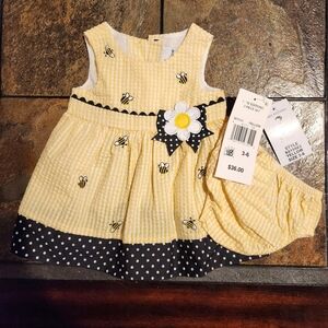Baby girl yellow spring summer easter dress bumble bee 3 - 6 months